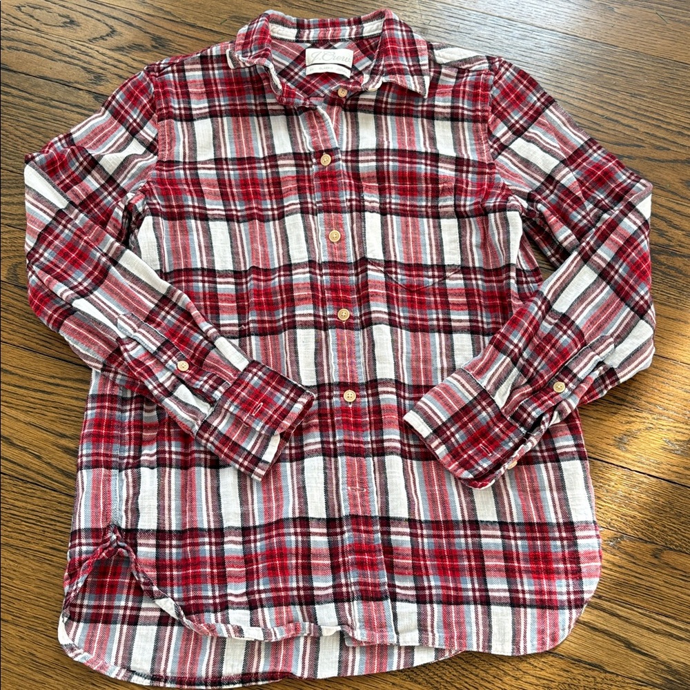 J. Crew Classic Re-Imagined red Plaid Button-Up flannel Shirt, 00